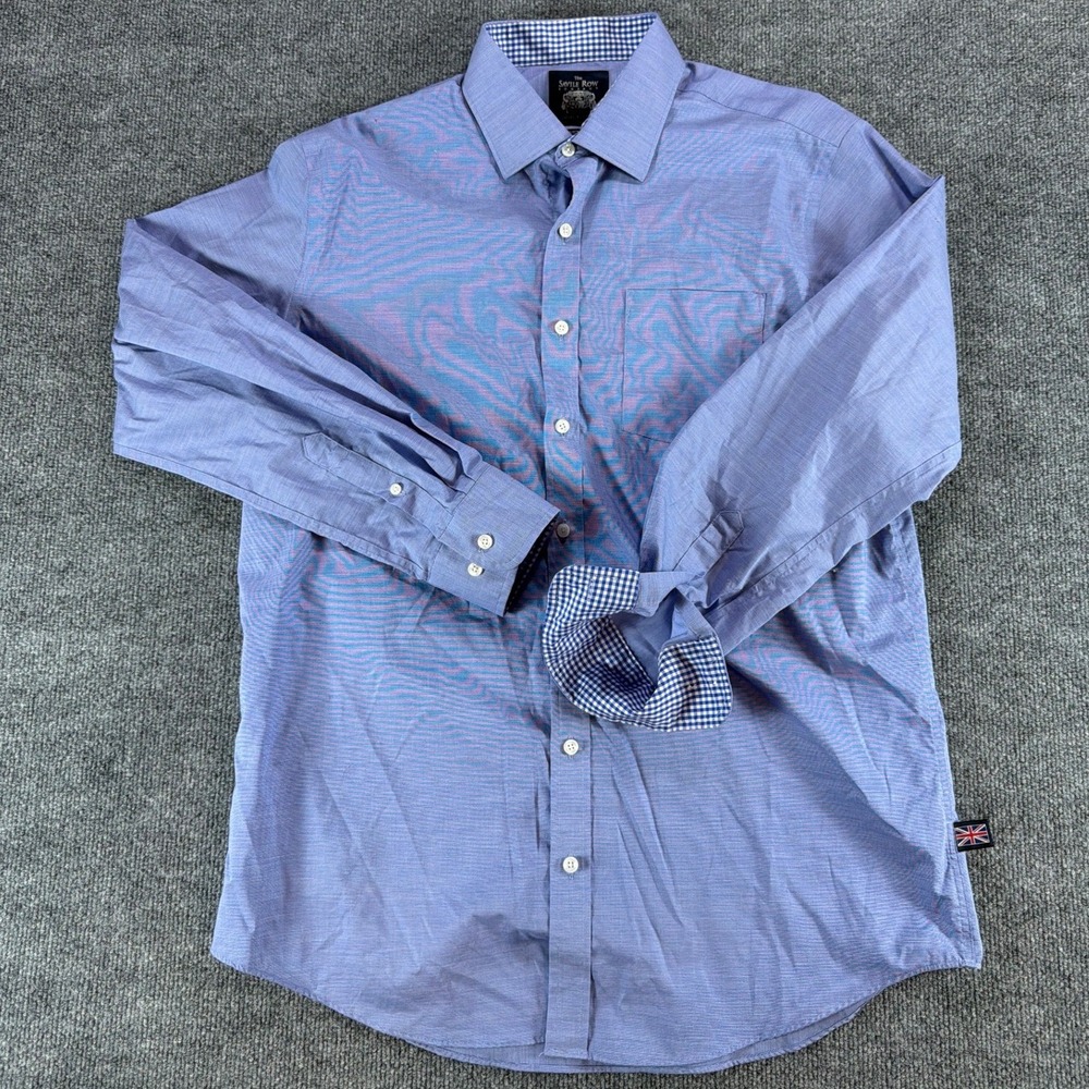 The Savile Row Company‎ Mens Blue Slim Fit Non-Iron Dress Shirt 17 34/35 Cotton